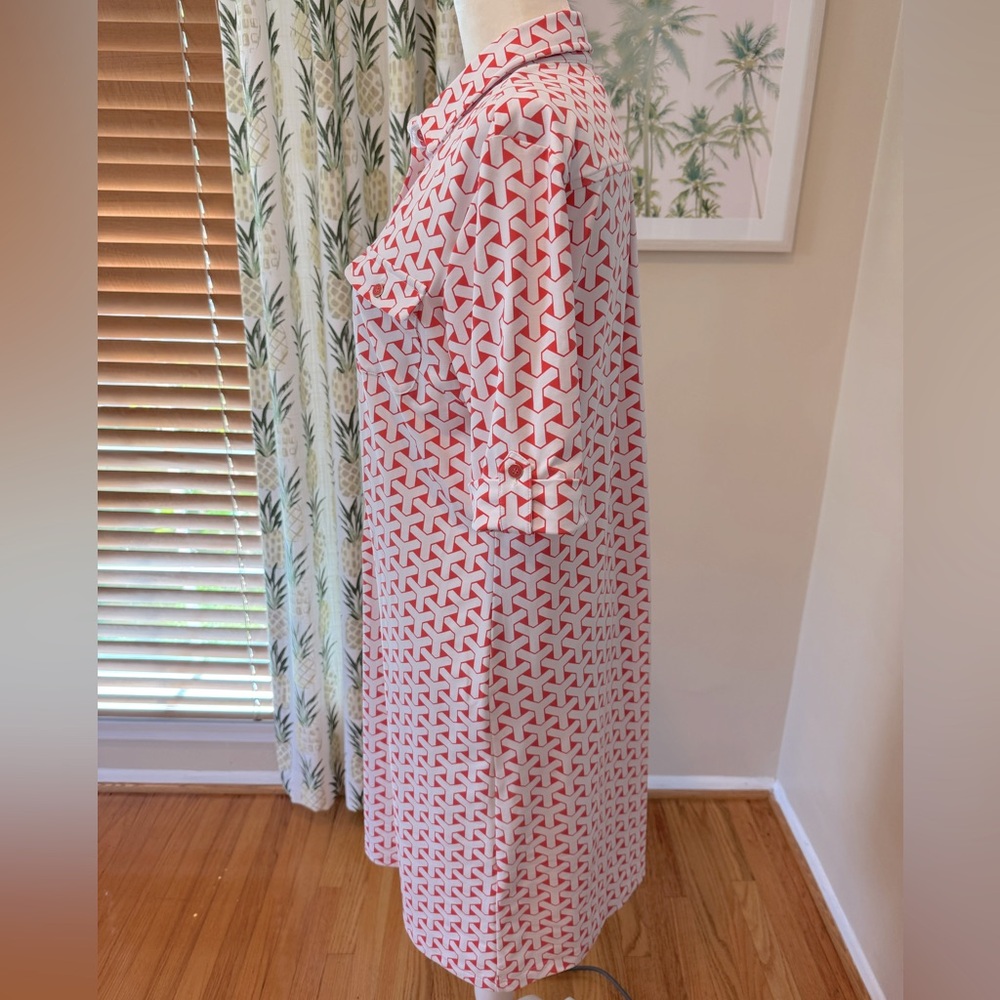 J.McLAUGHLIN Lawrence Shirt Dress Coral Pink 3/4 Sleeve Stretchy Popover NWT - Picture 2 of 6